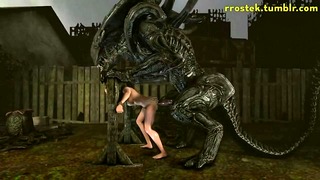 3d Hardcore animazione Xenomorph alieno che scopa Shepard femminile