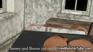 Short Haired 3d Babe Sucking on a Zombies Cock