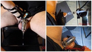 Chastity Cage Servant Testicles Full Cum Milking & Cock Sounding Torment World Record Cumshot