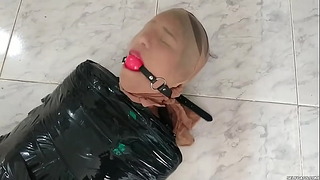 Duct Tape Mummified Girl Pantyhose Hooded And Nut Gagged By Sadistic Women