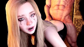 Блондинка-подруга бурит задницу в подземелье, 3D порно