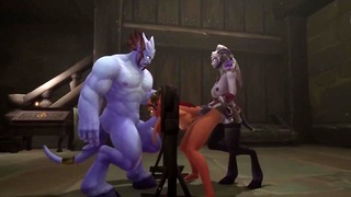 赤毛のエルフがダンジョンで緊縛三人組セックス Warcraft パロディー