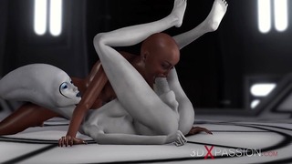 3D Alien Dickgirl knepper en varm ibenholt i rumstationen