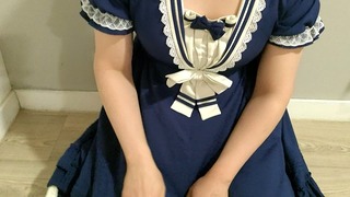 Crossdresser Wearing A Blue Dress And A Thick Diaper, Then Jerking Off 6 男の娘 洋服 偽娘 おむつ