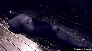 Mummified Blonde Slave Gets Whipped