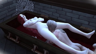 The Vampire Mistress dempet en tenåringsgale og slikker fitten hennes og knuller henne hardt i rumpa Sims 4, Cosplay, Grov sex