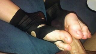 Amateur Footjob 44 Ripped Black Nylon Socks Ballbusting With Hot Cumshot