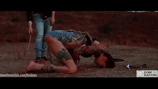 Ass Eating Bondage Slave Cries While Her Feet Get Caned Outdoors In The Dirt – Rocky Emerson