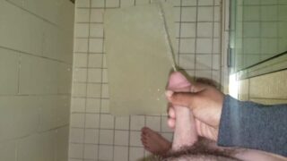 Penis Envy. Shooting His Piss All Over In The Hotel Shower! Holding His Dick While He Pees.
