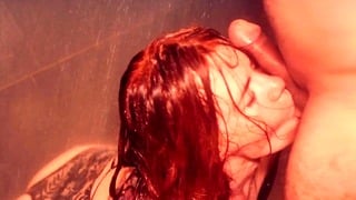 Ginger Teen Sucks Cock in Shower