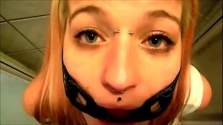 Pervypixie Gagged While Drinking Piss