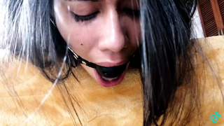 My first hogtied with duct tape and ball gag