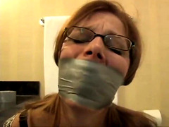 Girl Duct Tape Wrapped Gagged in Bathroom