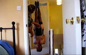 Gagged spanked fingered and clipped granny is hoisted upside