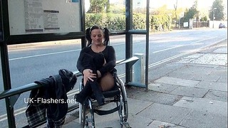Wheelchair Babe Flashing Outdoors in Public