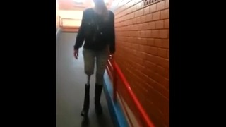 One-Legged Babe in Boots Walking Fetish