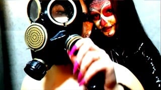 Halloween is coming! Creepy video of a gas mask fetish in the shower.