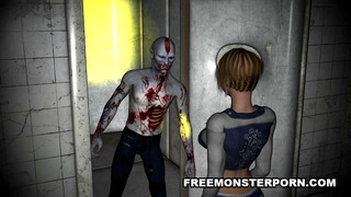 Busty 3D Babe Fucked Anally by a Zombie